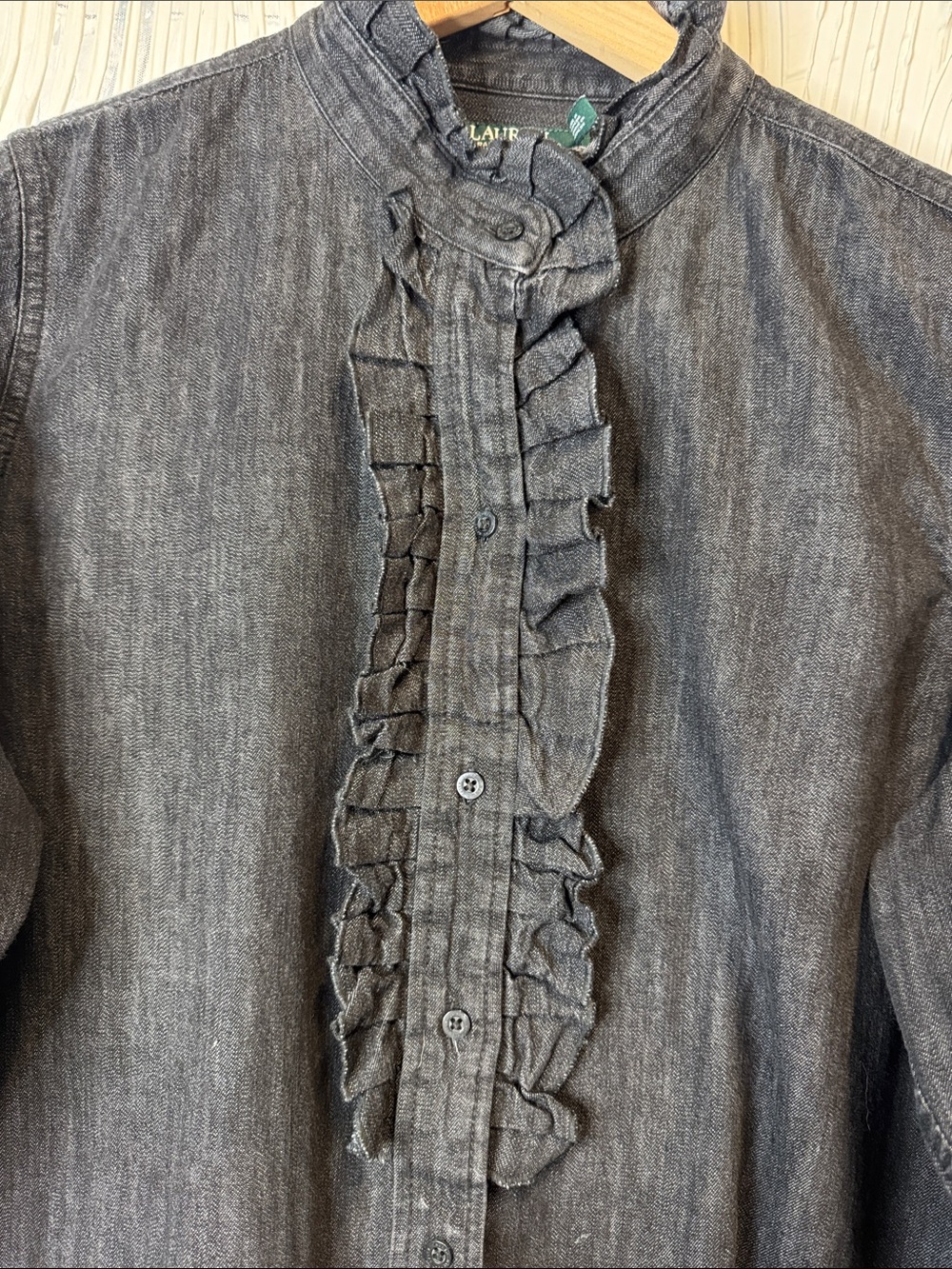 Ralph Lauren Charcoal Ruffled Denim Blouse N0595 - Picture 4 of 8